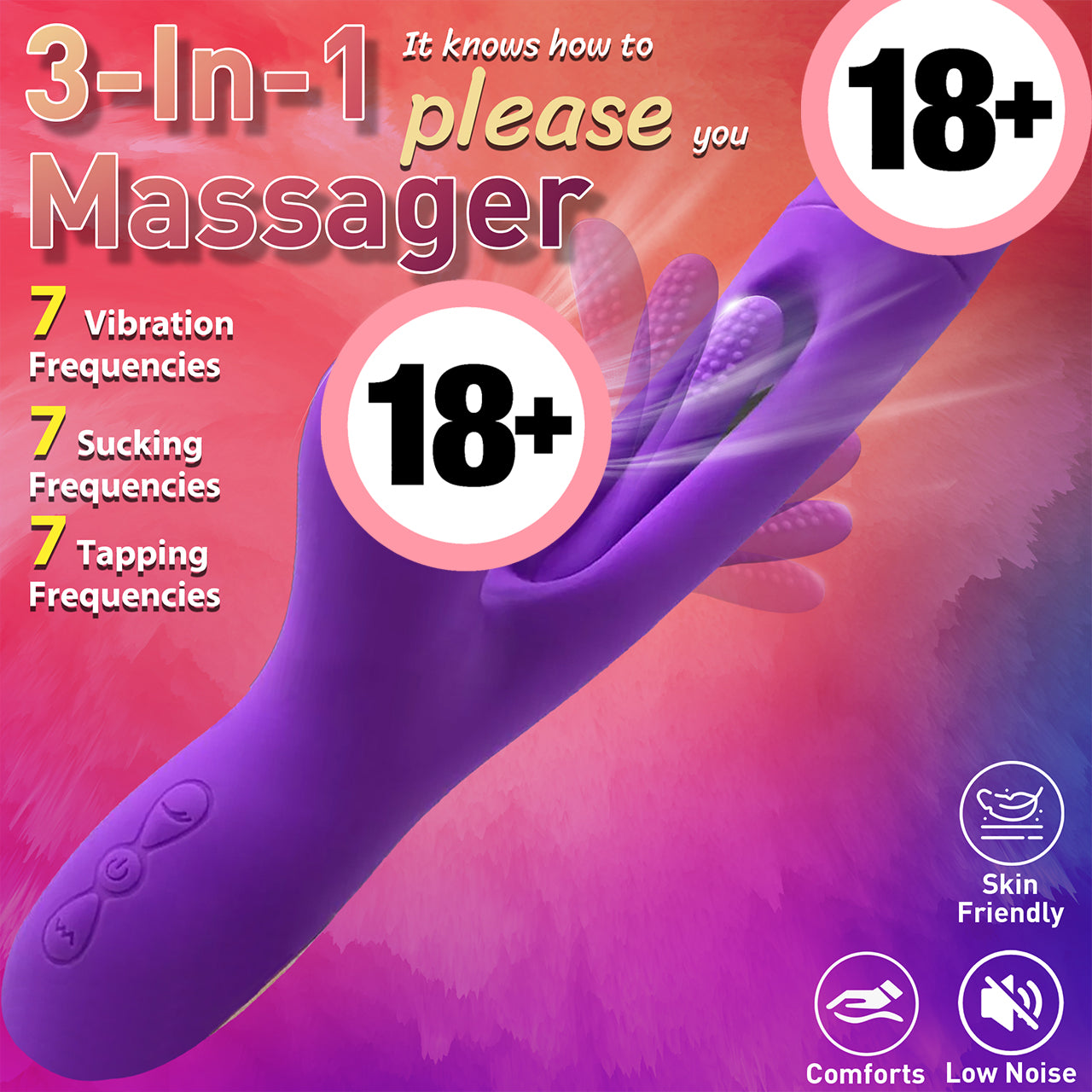 3-in-1 Rabbit Vibrating Massage Wand 7 Tapping Licking Modes Stimulates G-Spot Clitoral UsB Charging Adult Erotic Sex Toy