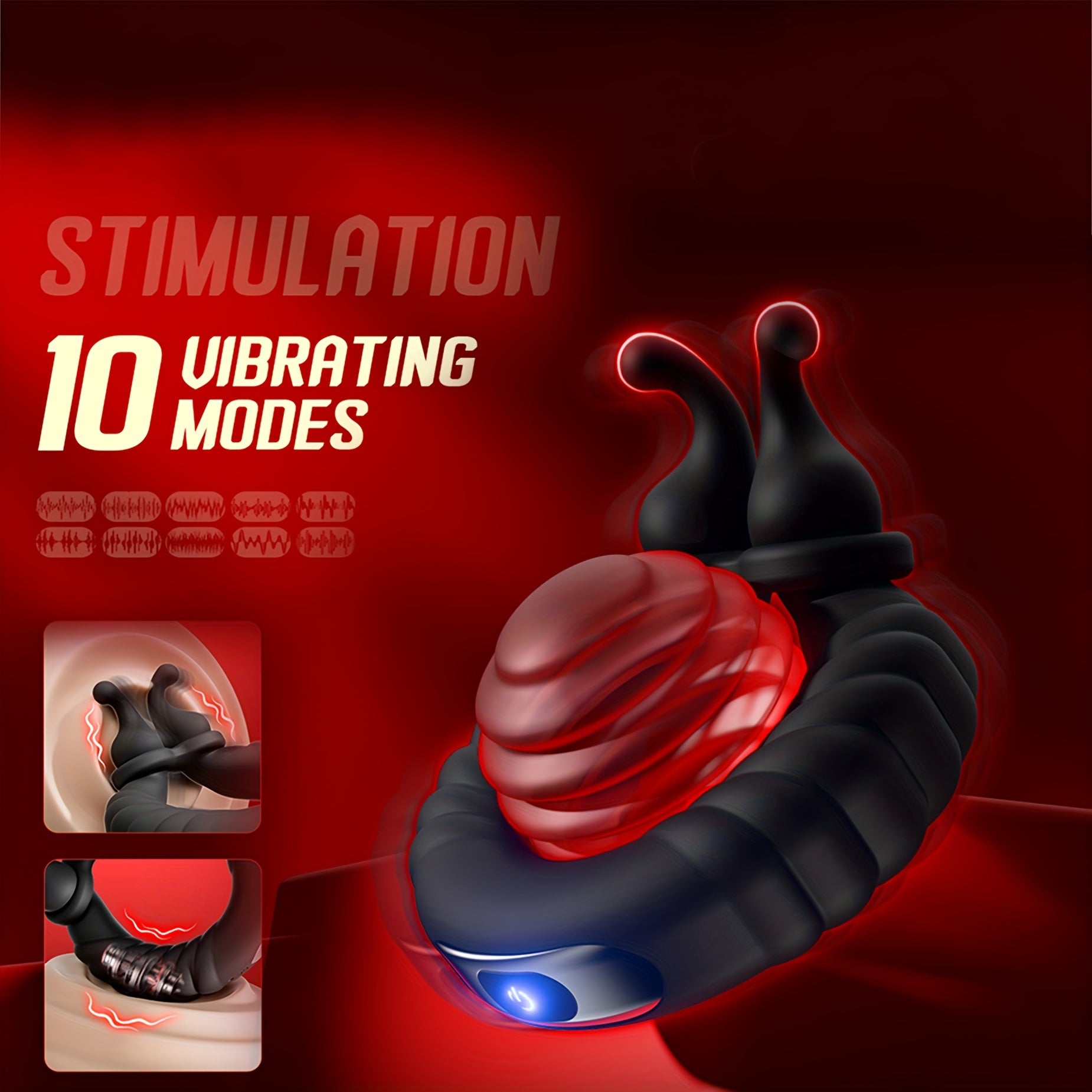 Rabbit Ear-Shaped Male Penis Ring with 10 Vibration Modes G-Spot Stimulation Massager Lithium Battery Couple's Adult Sex Toy