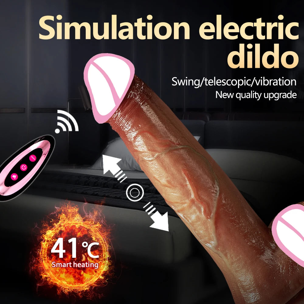 Remote Control Telescopic Swings Huge Big Penis Realistic Dildo Vibrator Thrusting Heating Vibrating Silicone Dildo for Women