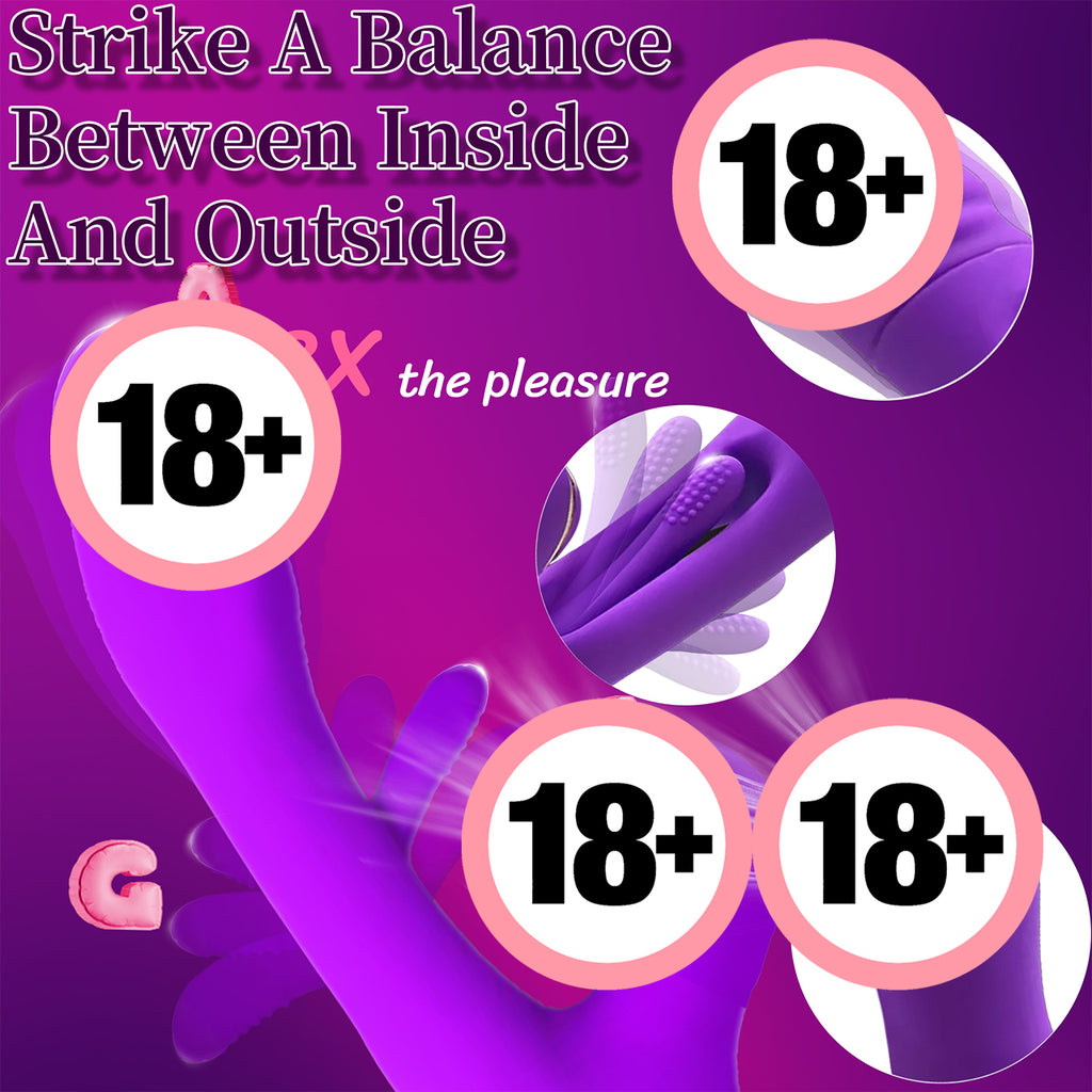 3-in-1 Rabbit Vibrating Massage Wand 7 Tapping Licking Modes Stimulates G-Spot Clitoral UsB Charging Adult Erotic Sex Toy