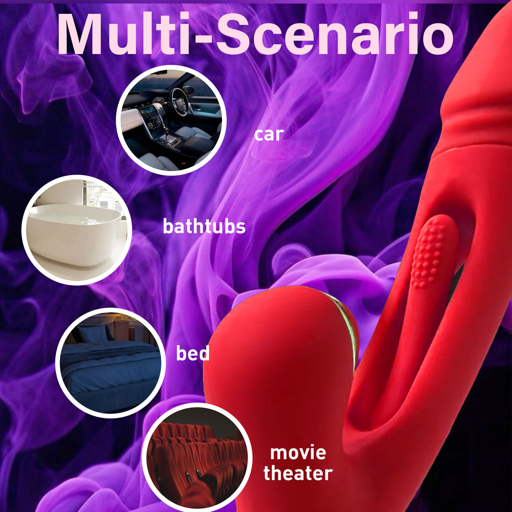 3-in-1 Rabbit Vibrating Massage Wand 7 Tapping Licking Modes Stimulates G-Spot Clitoral USB Charging Adult Erotic Sex Toy