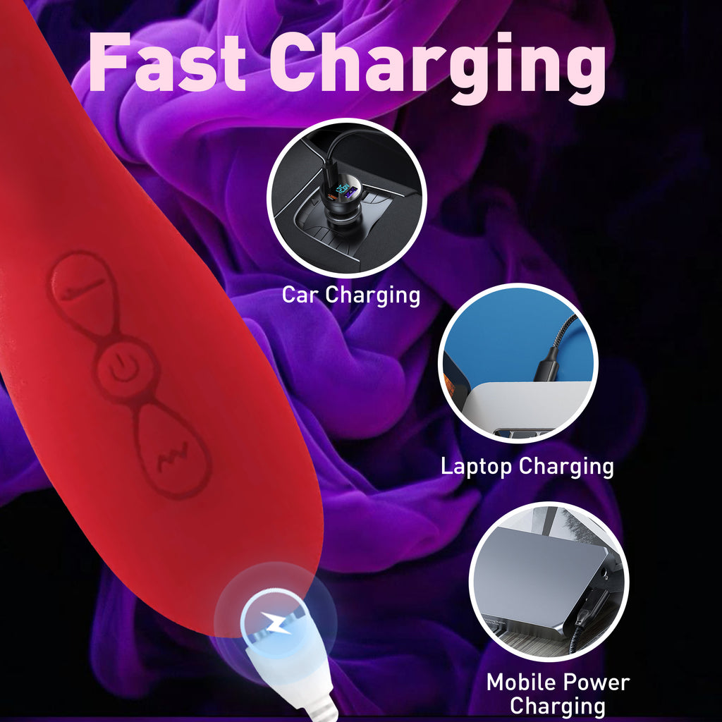 3-in-1 Rabbit Vibrating Massage Wand 7 Tapping Licking Modes Stimulates G-Spot Clitoral USB Charging Adult Erotic Sex Toy