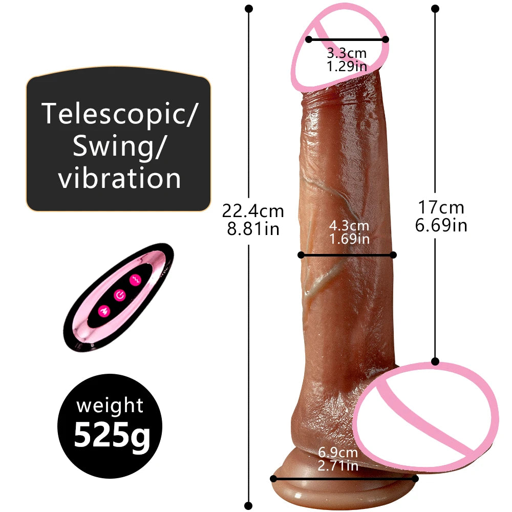 Remote Control Telescopic Swings Huge Big Penis Realistic Dildo Vibrator Thrusting Heating Vibrating Silicone Dildo for Women