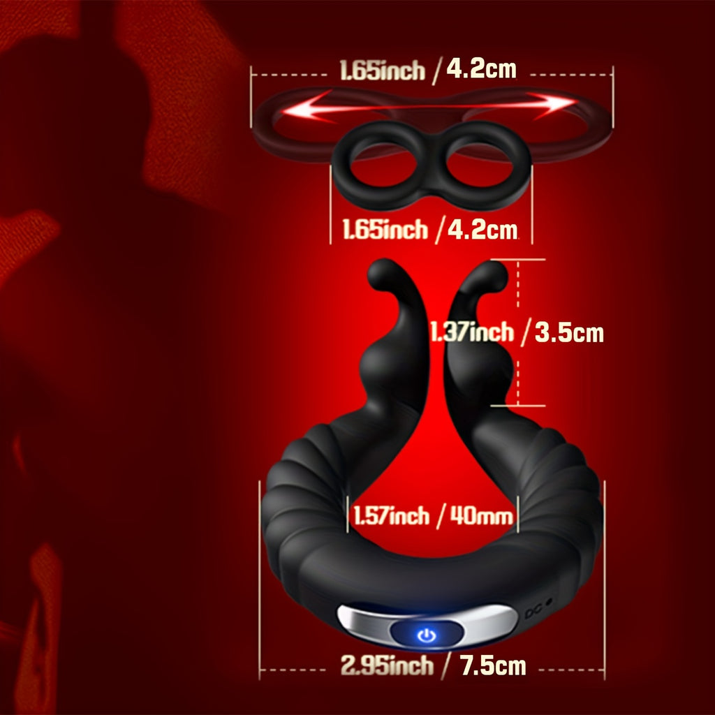 Rabbit Ear-Shaped Male Penis Ring with 10 Vibration Modes G-Spot Stimulation Massager Lithium Battery Couple's Adult Sex Toy